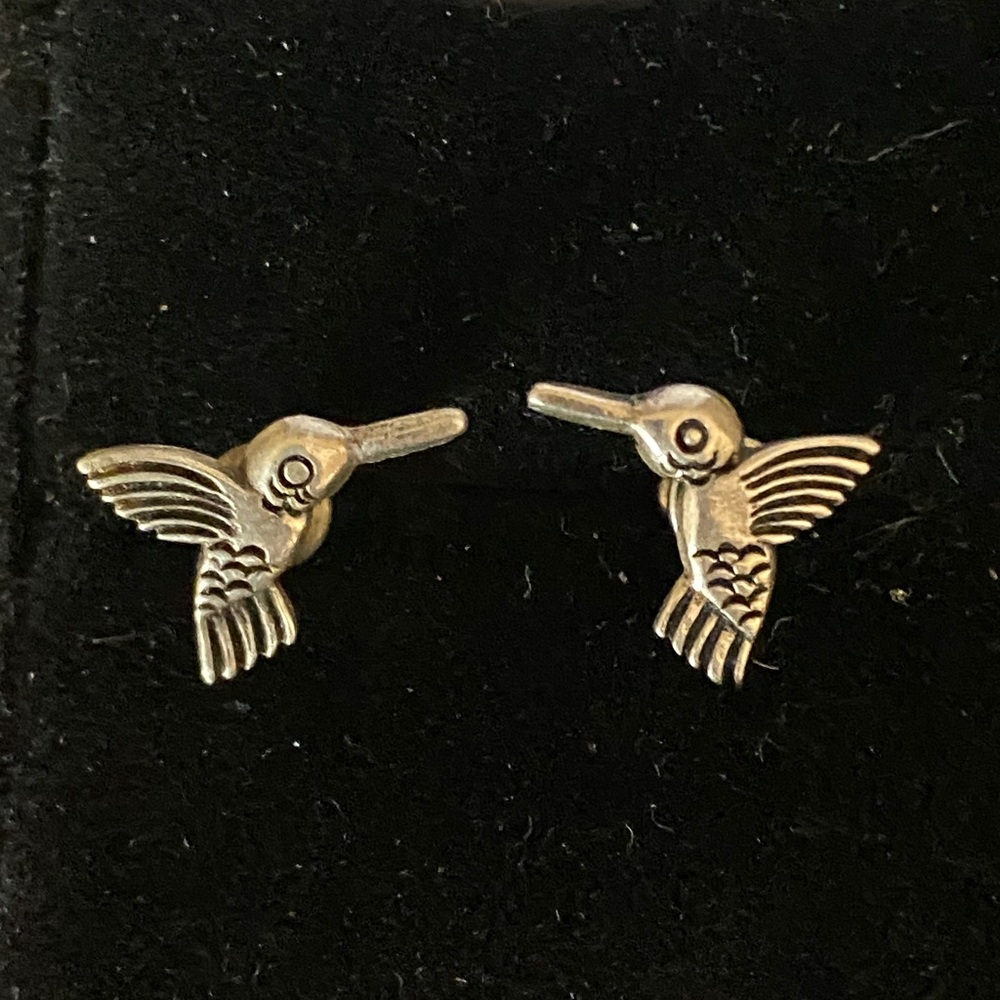 Sterling Silver 925 Hummingbird Stud Earrings – Vintage Nature Bird Jewelry
